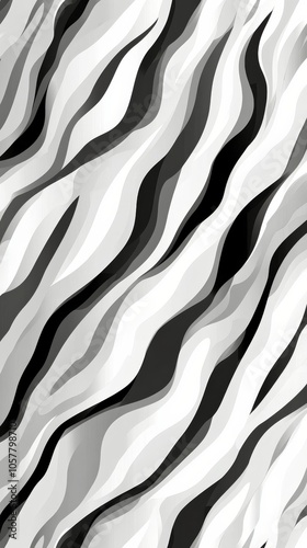 Abstract design with black and white zebra stripes flowing diagonally across ...