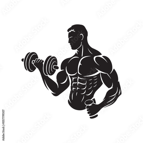 Muscular bodybuilder vector silhouette illustration isolated on white background.