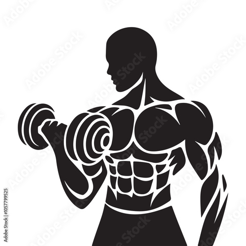 Muscular bodybuilder vector silhouette illustration isolated on white background.
