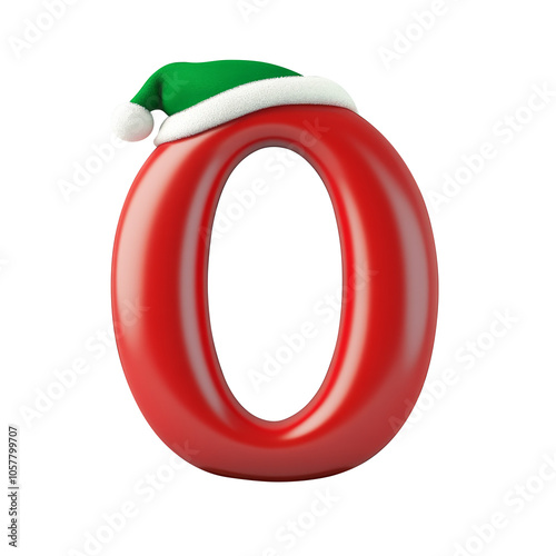 red green christmas style 0 number balloon Realistic 3D on white background. photo