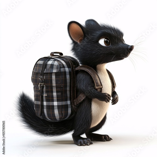 3D Skunk Character with Backpack on White Background photo