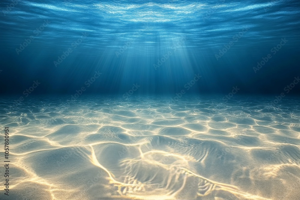 Naklejka premium Sunlight glimmers on the sandy ocean floor in a peaceful underwater setting