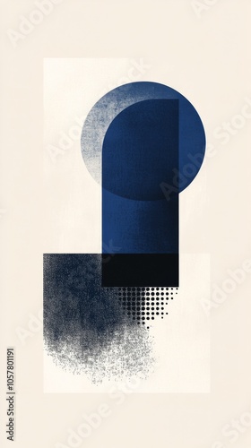 Abstract geometric design with blue and cream shapes on a light background