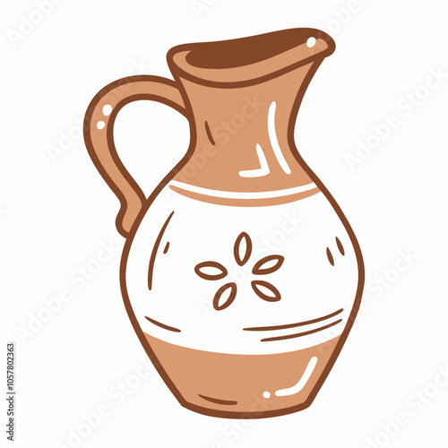 Rustic clay pitcher Cartoon ceramic jug icon vector Illustration (21)