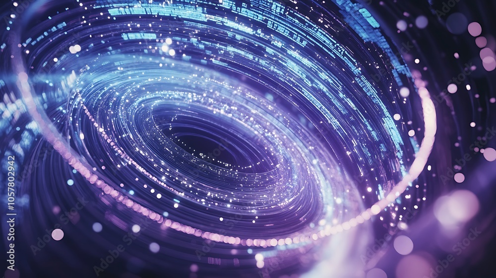 An eyecatching stock photo featuring vibrant abstract swirling light patterns that create a visually stunning digital landscape, perfect for use in technologybased designs and projects.