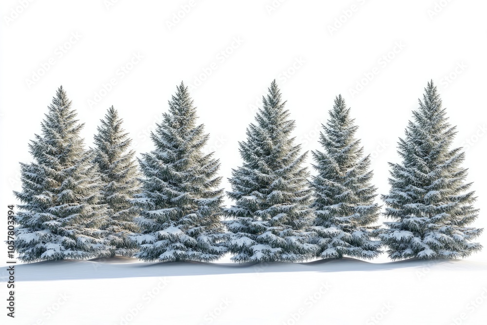 Group of frosty spruce trees in snow isolated on white Group of frosty spruce trees in snow isolated on white