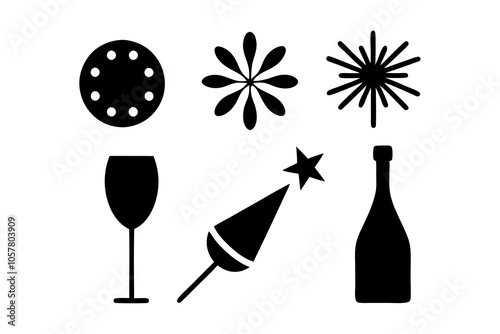 New Years Eve icon set on white