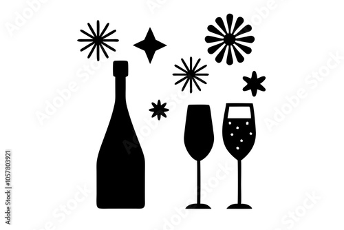 New Years Eve icon set on white