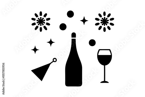 New Years Eve icon set on white