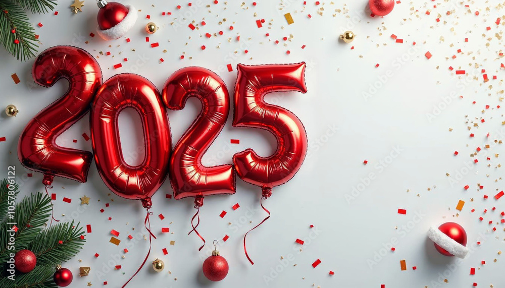 Concept photo of Happy New Year 2025 and Merry Christmas with 2025 balloons, space for text Concept photo of Happy New Year 2025 and Merry Christmas with 2025 balloons, space for text