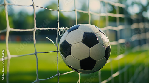 soccer ball in goal net