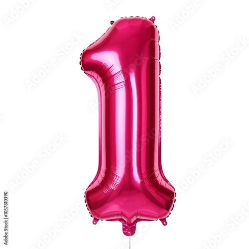 Realistic 3D pink number 1 one shaped balloon isolated on white background 