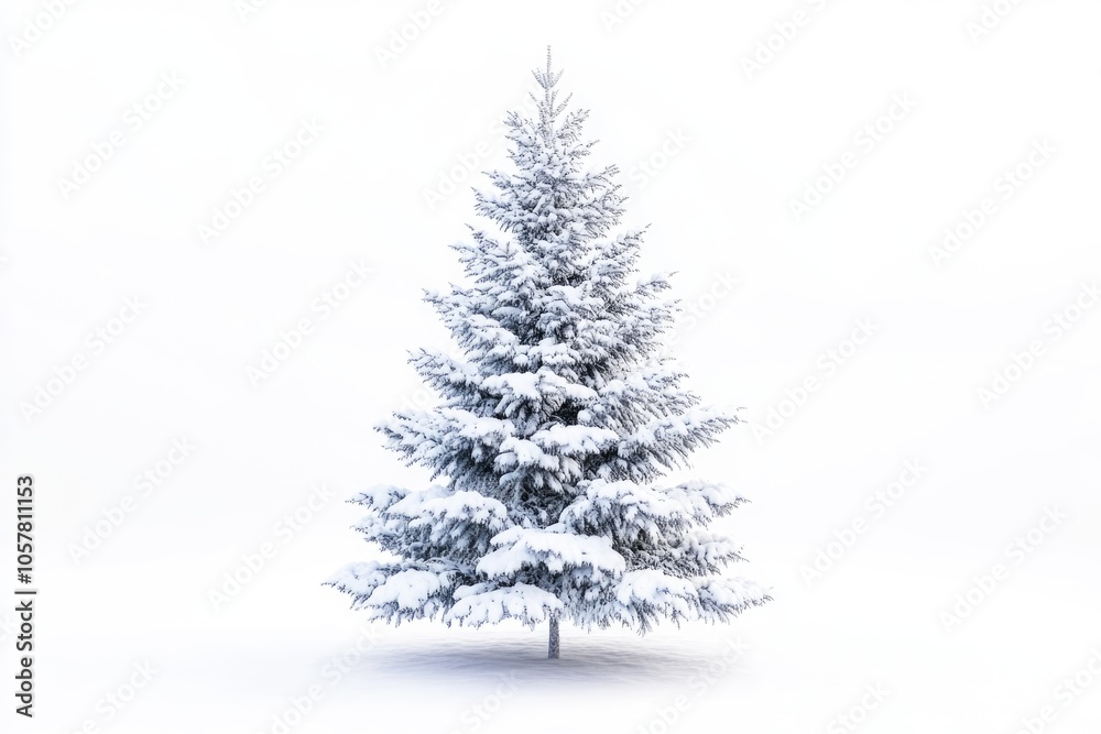 Fototapeta premium Snow covered Christmas tree isolated on white background.