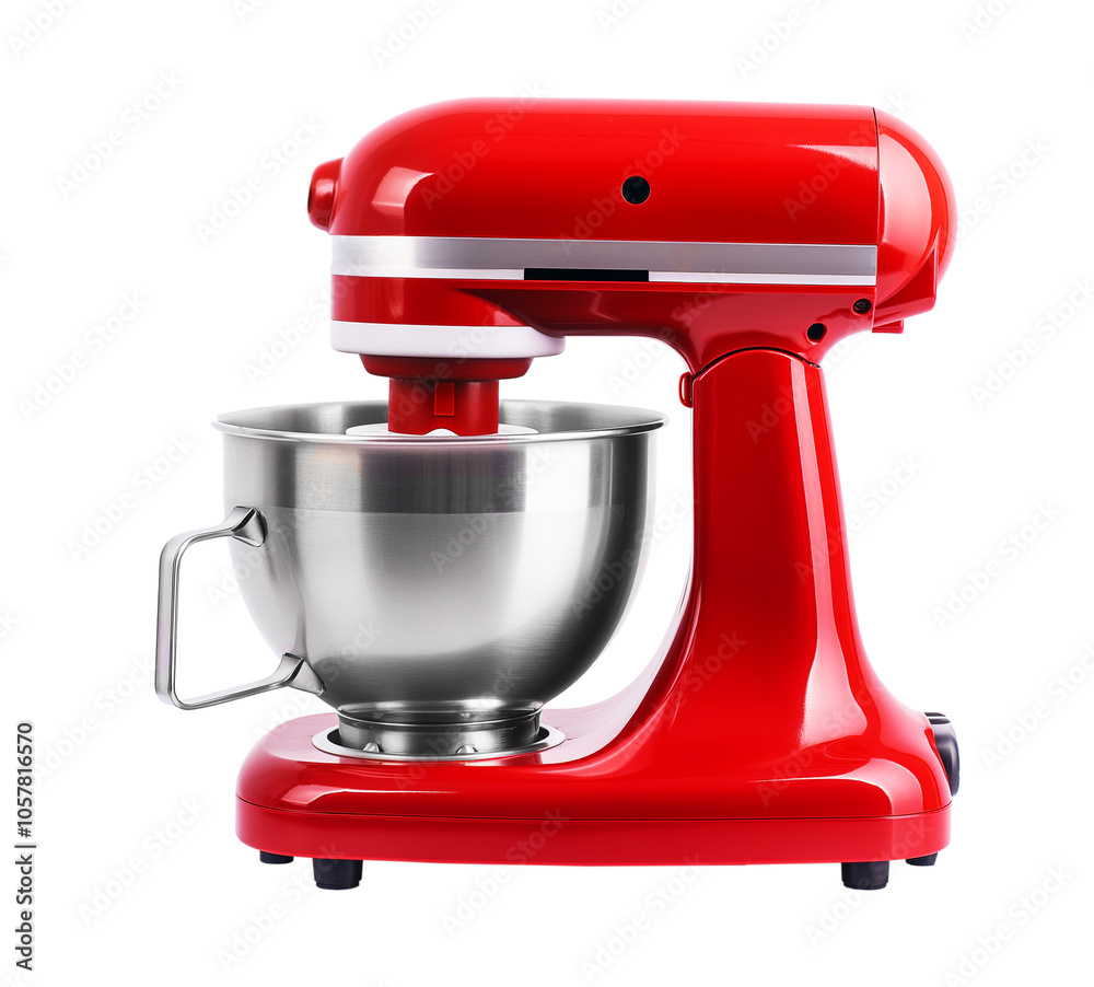 Kitchen mixer red with silver bowl isolated on white background Kitchen mixer red with silver bowl isolated on white background