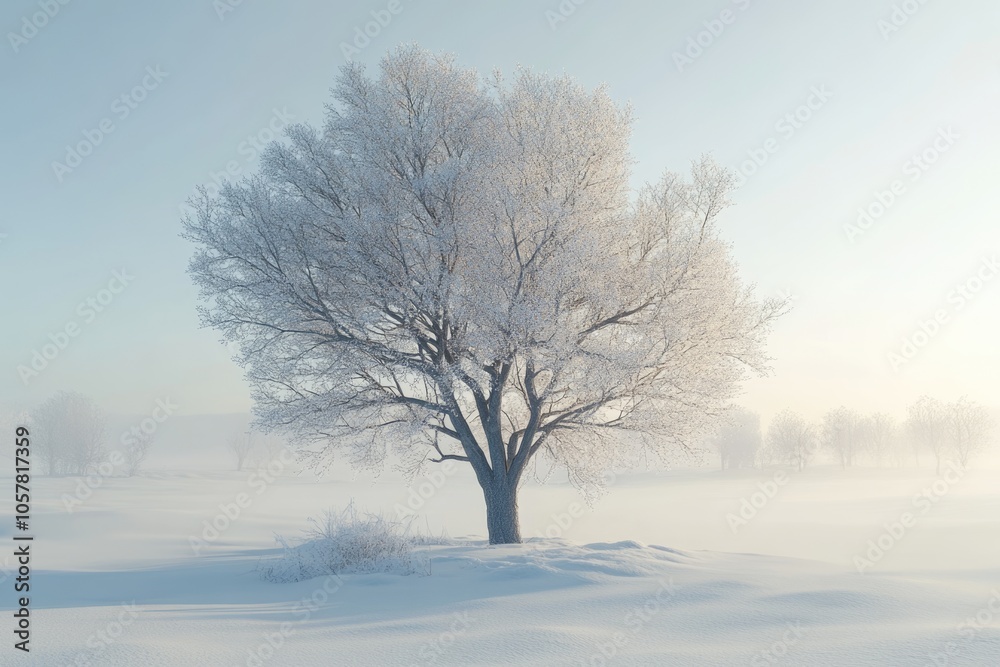Winter Winter tree. Big decidious tree in clear white snowy landscape. Misty and freezy day. Winter Winter tree. Big decidious tree in clear white snowy landscape. Misty and freezy day.