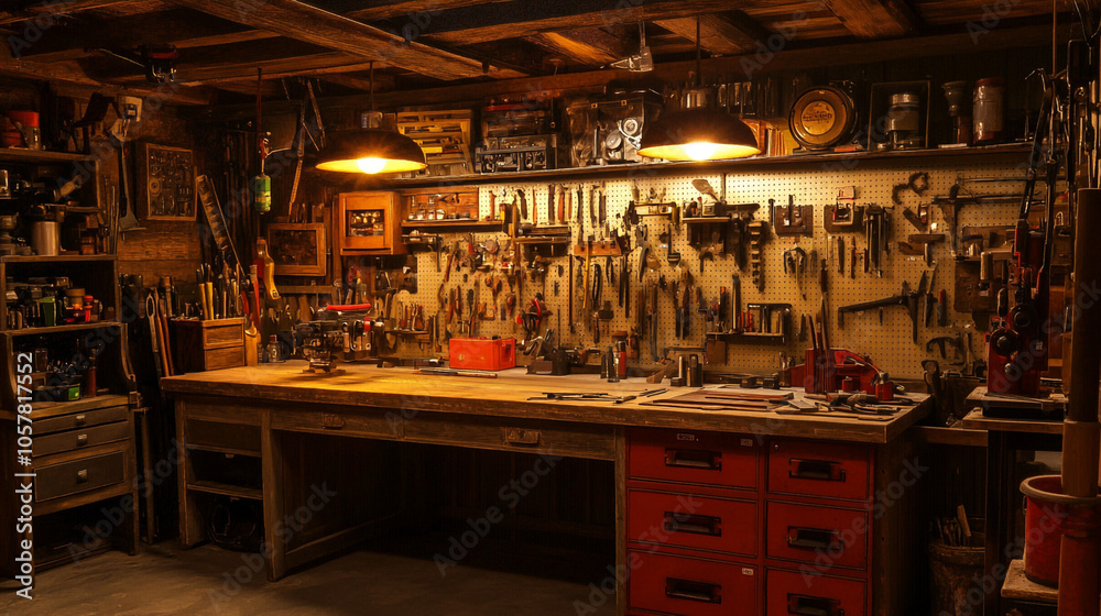 Well Equipped Workshop with Tools and Workbench DIY Repair Home Improvement Well Equipped Workshop with Tools and Workbench DIY Repair Home Improvement
