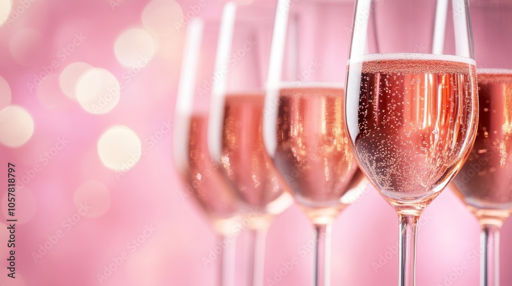 Champagne or wine in elegant glasses on a pink background bright light. Copy space. Selective focus. Champagne or wine in elegant glasses on a pink background bright light. Copy space. Selective focus.