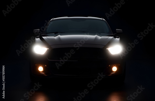 car with its headlights on in the dark