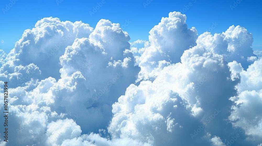 Stunning Aerial View of Fluffy White Clouds Against a Bright Blue Sky