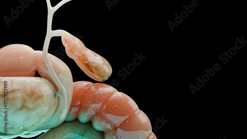Gallstones in the gallbladderand bile duct, human silhouette and anatomy of surrounding organs, liver and gallbladder with stones, Realistic 3D Render	
