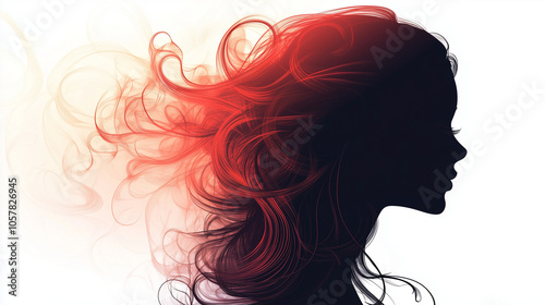 Female silhouette portrait in profile (woman with long red hair)
