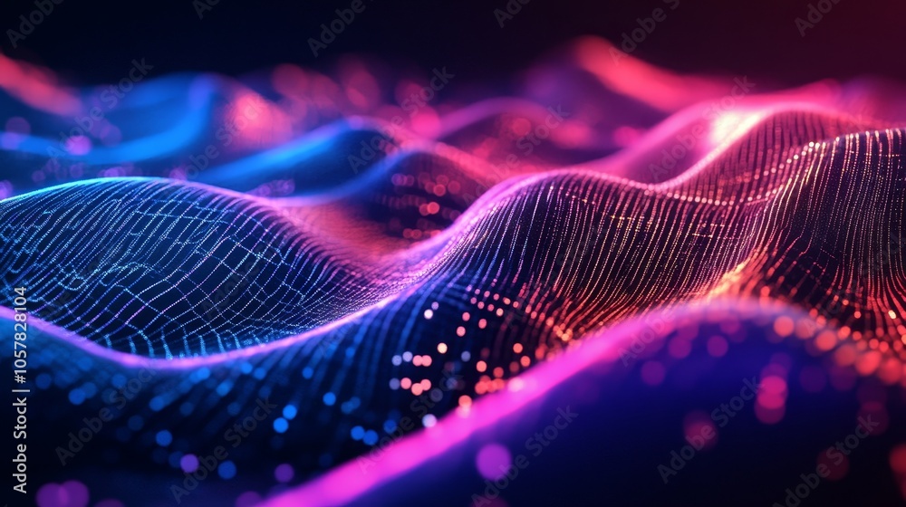 A stunning digital composition featuring bright light dots forming elegant wave patterns, this image captures a sense of technological elegance in abstract style. A stunning digital composition featuring bright light dots forming elegant wave patterns, this image captures a sense of technological elegance in abstract style.
