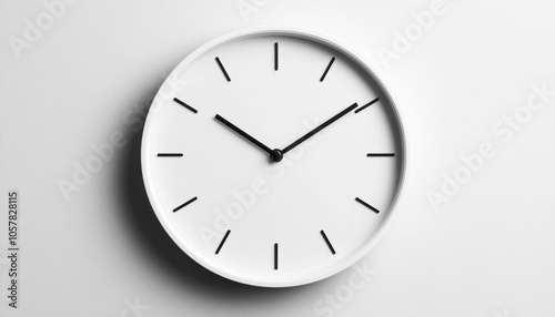 A minimalist wall clock with a white face and black hour markers.