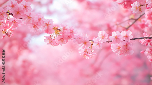 close-up of vibrant pink cherry blossoms in full bloom. soft, dreamy lighting with blurred background.