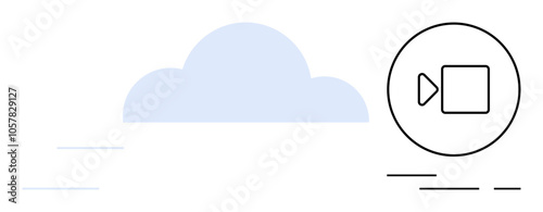 Cloud icon in light blue with a black video camera symbol enclosed in a circle. Ideal for digital storage, cloud computing, media streaming, online services, remote work, tech solutions, data