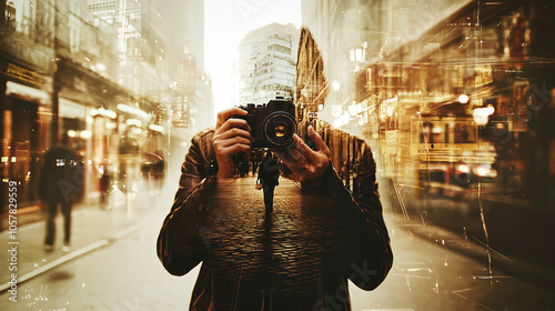 Creative Double Exposure Self-Portrait of a Photographer