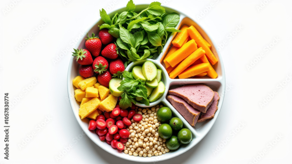 Fresh fruits and vegetables in a bowl. Fresh fruits and vegetables in a bowl.