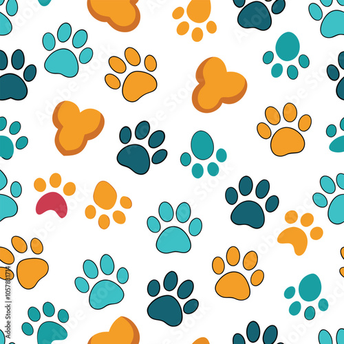 Print Playful Paw Print Seamless Pattern Colorful Animal Paw Prints for Backgrounds Textiles and Resource