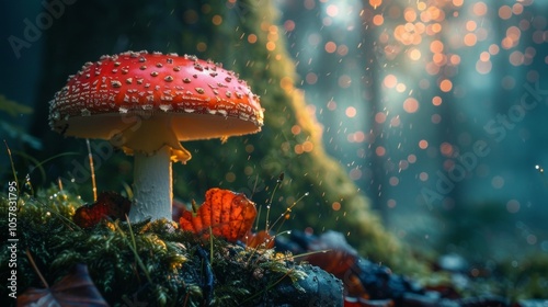 Wallpaper Mural In the center of a dense forest, a striking red mushroom is flourishing Torontodigital.ca