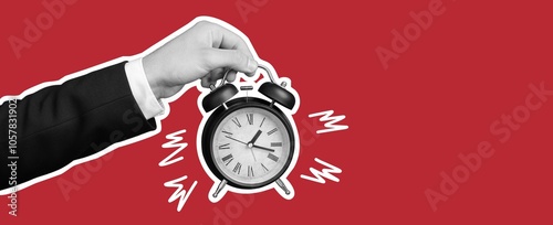 Businessman holding alarm c...