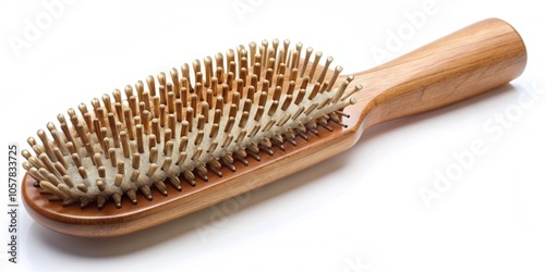 Isolated wooden hairbrush on a white background