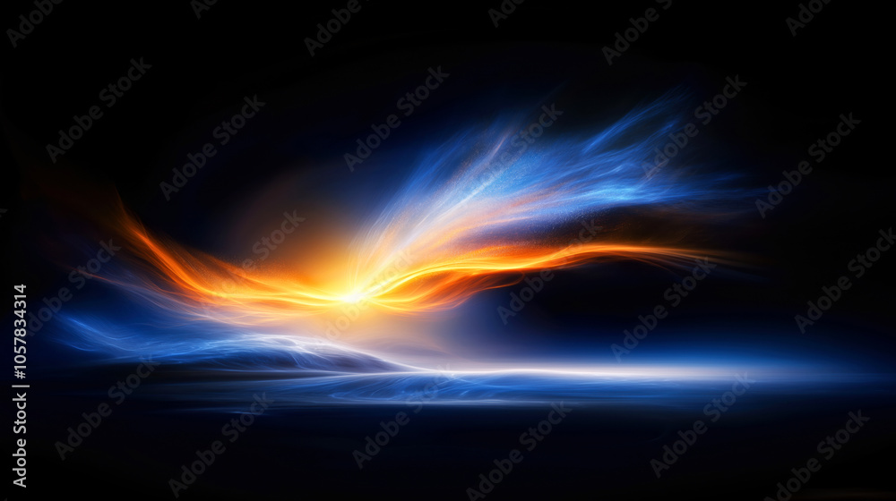 Spectacular Abstract Energy Waves in Blue and Orange on Black Background Spectacular Abstract Energy Waves in Blue and Orange on Black Background
