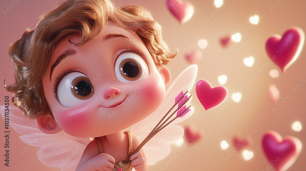 Cute cartoon Cupid with a quiver of heart-tipped arrows Cute cartoon Cupid with a quiver of heart-tipped arrows