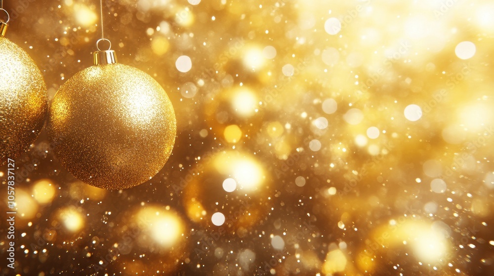 Sparkling Golden Christmas Ornaments and Bokeh Lights Sparkling Golden Christmas Ornaments and Bokeh Lights