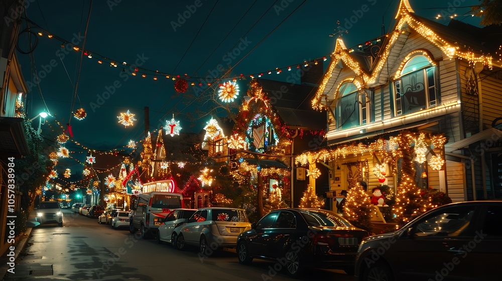Obraz premium Christmas decorated houses with bright and cheerful atmosphere