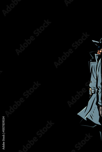 The male detective is hiding. The spy is watching the target. The scammer is somewhere nearby.