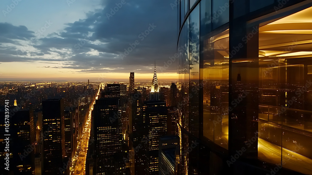 Capture the breathtaking view from a high-rise building's glass balcony, with the skyline and city lights in the background. Capture the breathtaking view from a high-rise building's glass balcony, with the skyline and city lights in the background.