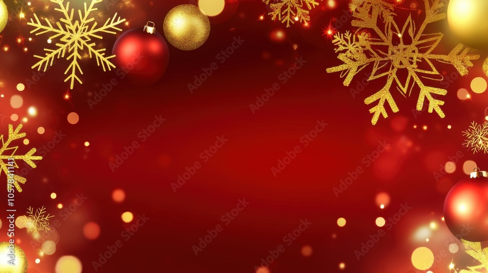 Festive Christmas Background with Glowing Snowflakes and Ornaments
