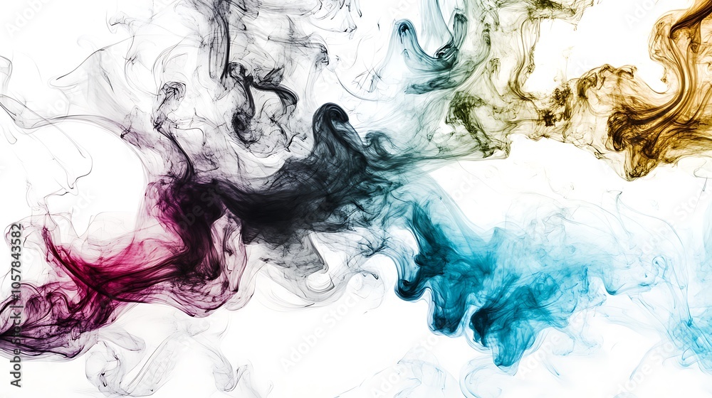 Fototapeta premium A fantastical and imaginative depiction of a fantastical colorfull smoke, with shades of gold, silver, and turquoise intertwining and overlapping to create a mesmerizing and enchanting effect