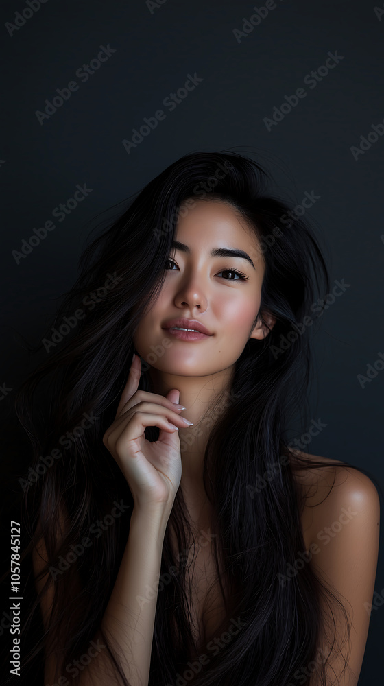 Portrait of a Smiling Woman with Long Dark Hair Portrait of a Smiling Woman with Long Dark Hair