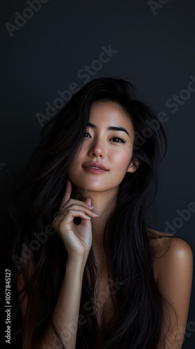 Portrait of a Smiling Woman with Long Dark Hair