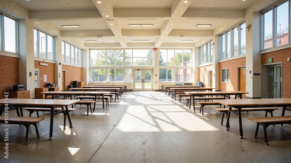 Open school cafeteria with natural light Open school cafeteria with natural light