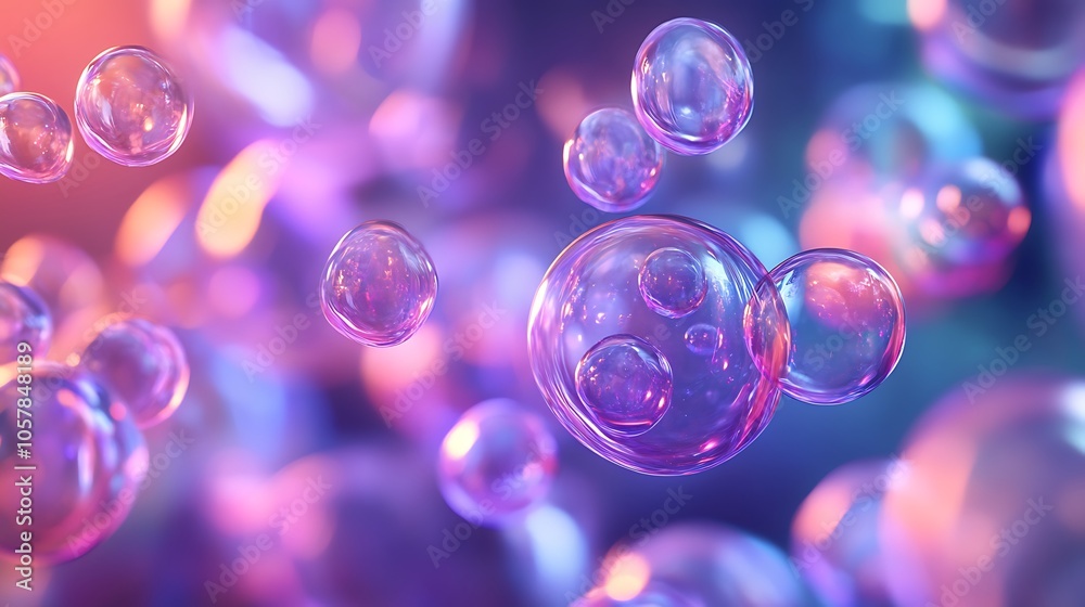 A 3D abstract background with an array of floating, translucent spheres