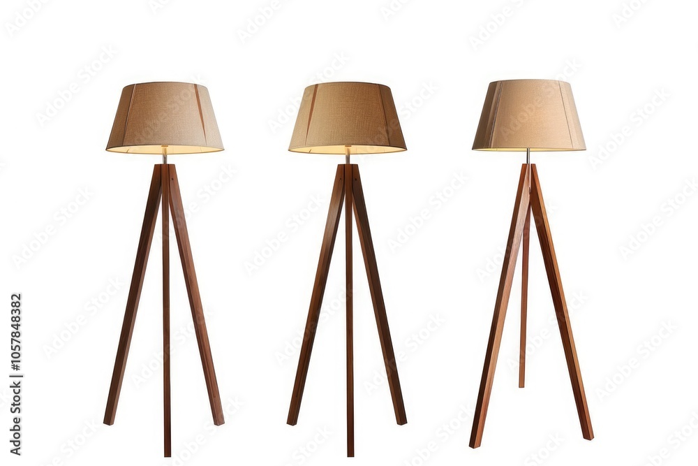 Decorative floor lamp with lampshade on white background.