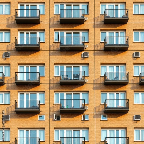 Beautiful pattern from many windows and balconies apartment building exterior building facade of modern apartments Condominium Ultra realistic Photorealistic 