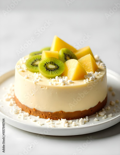 Cheese cake with kiwi and mango topping 